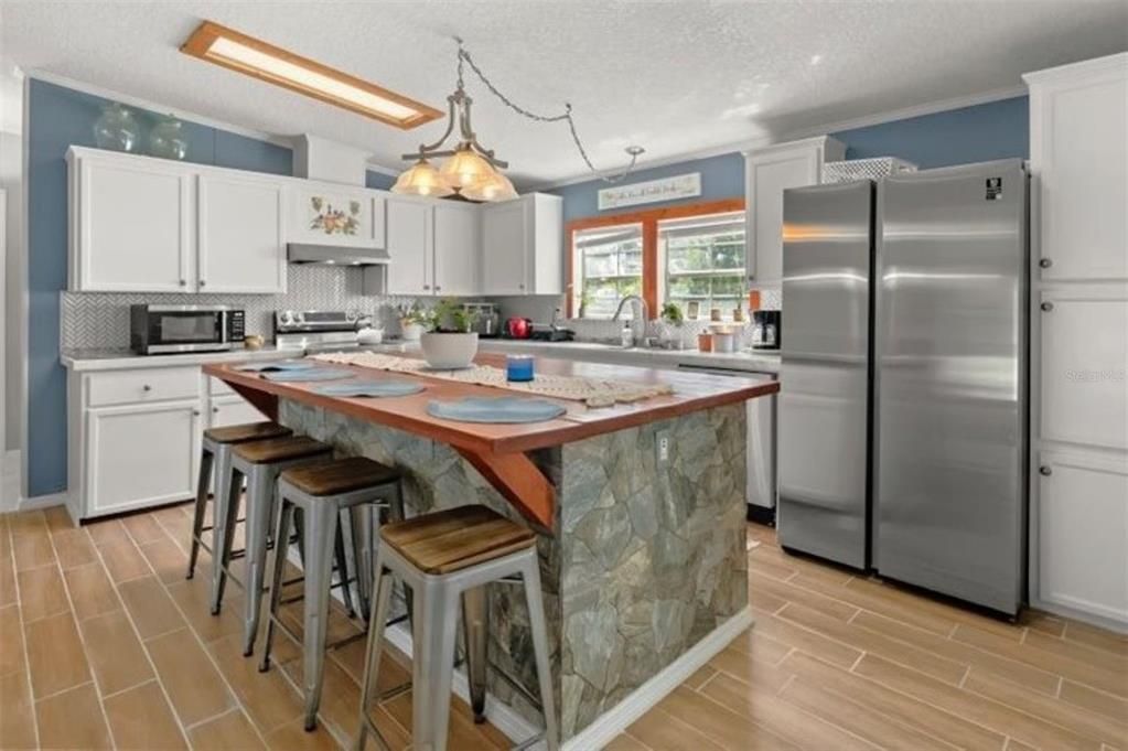 Interior, Kitchen, Pendant Lights, Stainless Steel Appliances, Wood Texture Flooring