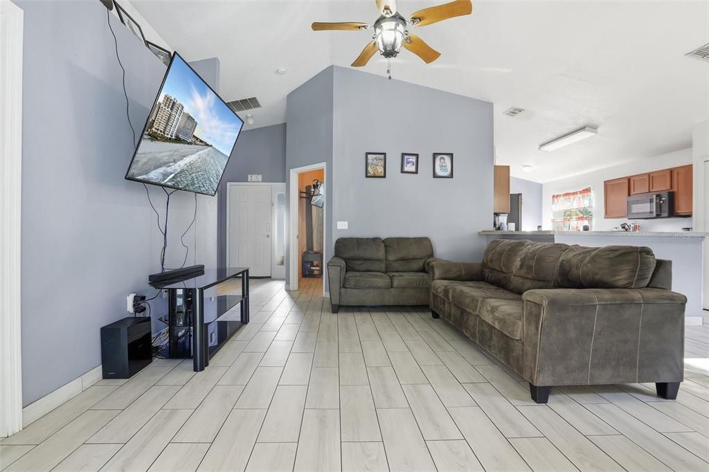 Interior, Kitchen, Living room, Stainless Steel Appliances, Wood Texture Flooring