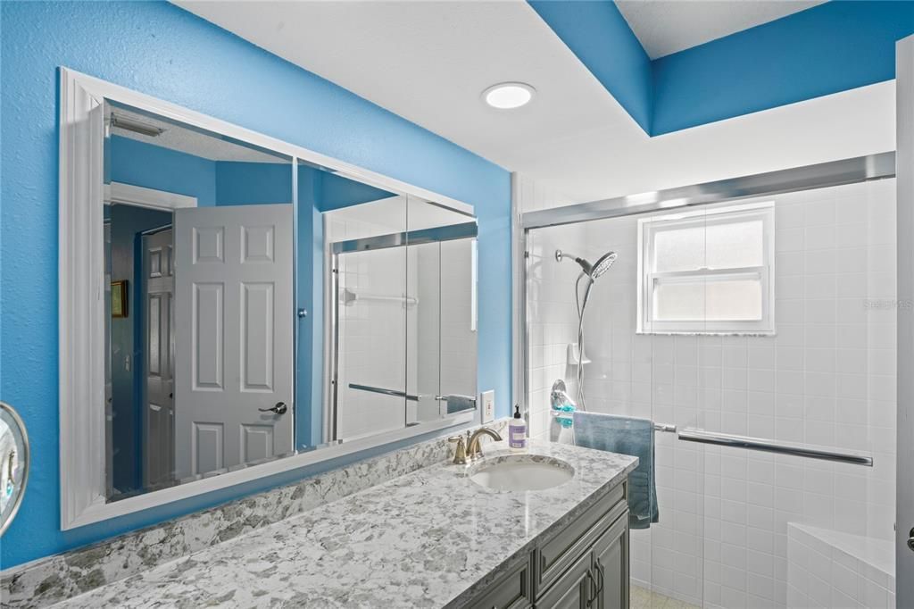 Bathroom, Glass Shower, Interior, Recessed Lighting