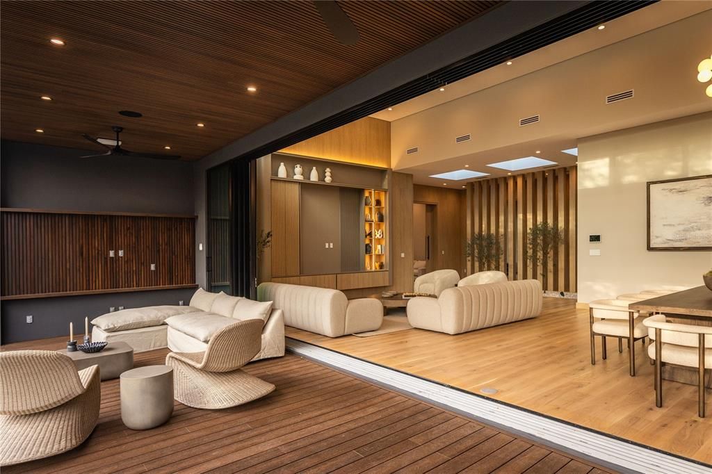 Interior, Living room, Recessed Lighting, Wooden Ceilings, Wood Texture Flooring