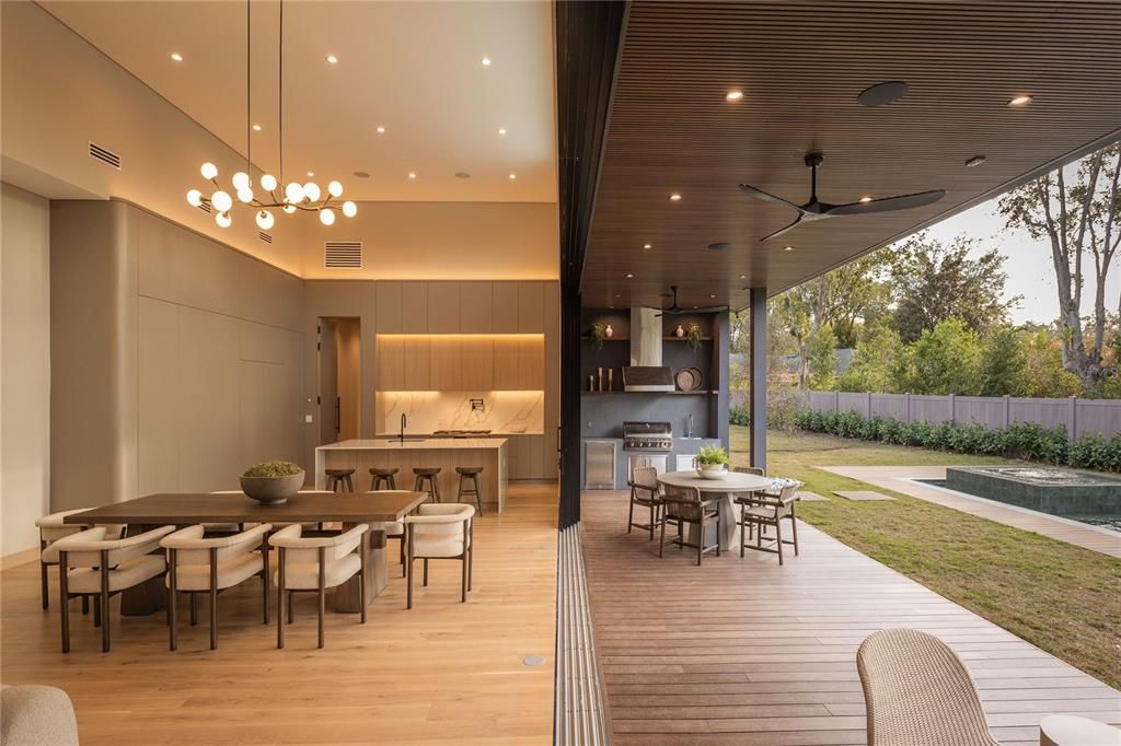 Exterior, Outdoor Kitchen, Pendant Lights, Pool, Recessed Lighting