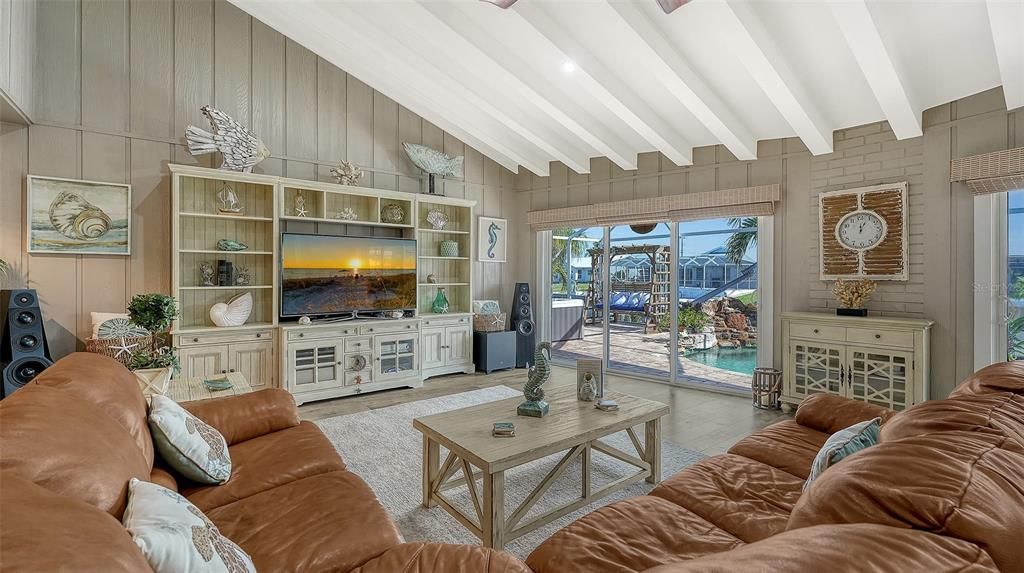 Interior, Living room, Recessed Lighting, Stone Walls