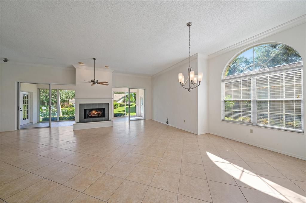 Chandelier, Empty room, Fireplace, Interior, Pendant Lights