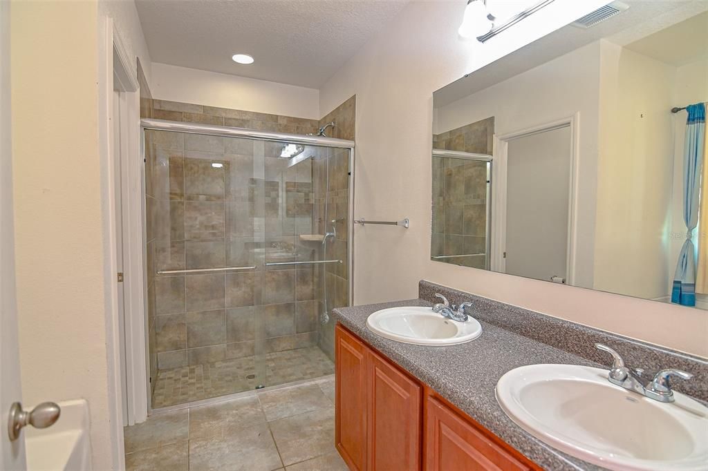Bathroom, Dual Sink Vanities, Glass Shower, Interior, Recessed Lighting