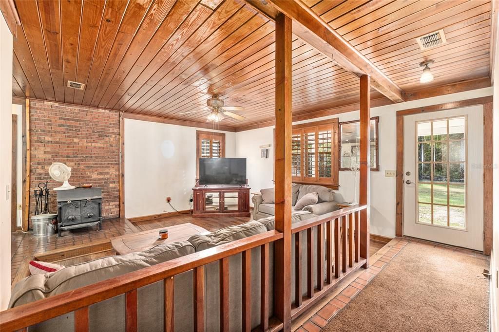 Fireplace, Interior, Living room, Stone Walls, Wooden Ceilings