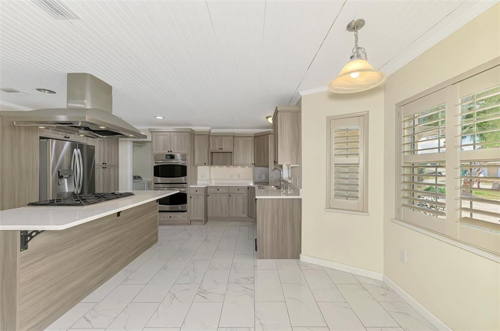 Interior, Kitchen, Marble, Pendant Lights, Recessed Lighting, Stainless Steel Appliances