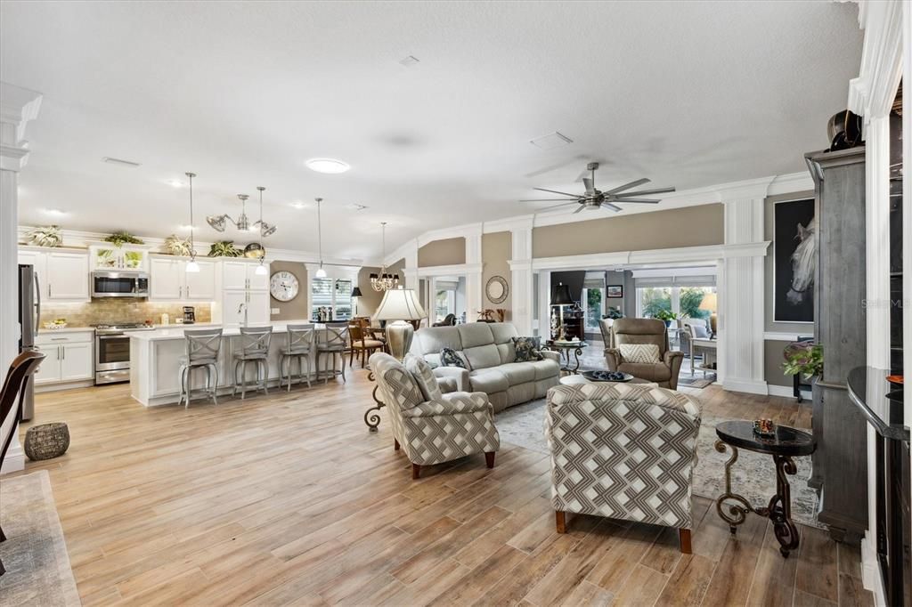 Interior, Kitchen, Living room, Pendant Lights, Recessed Lighting, Stainless Steel Appliances, Wood Texture Flooring