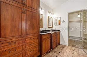 Bathroom, Dual Sink Vanities, Glass Shower, Interior, Wood Texture Flooring