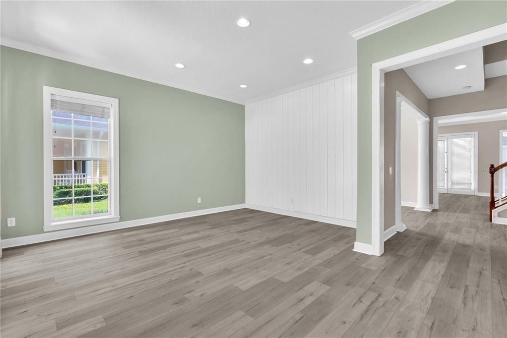 Empty room, Interior, Recessed Lighting, Wood Texture Flooring