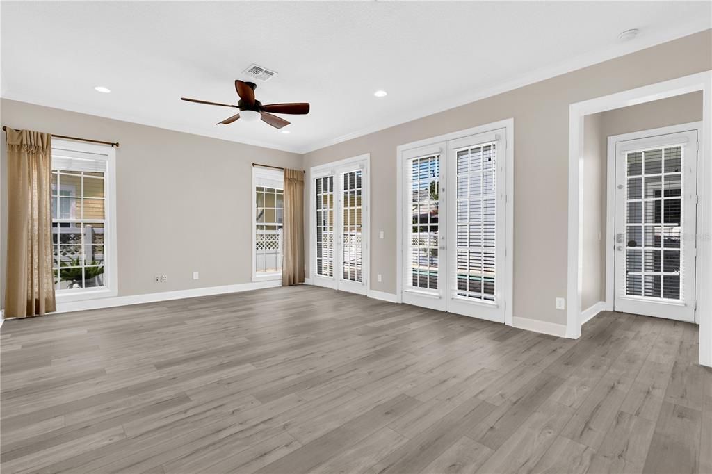 Empty room, Interior, Recessed Lighting, Wood Texture Flooring