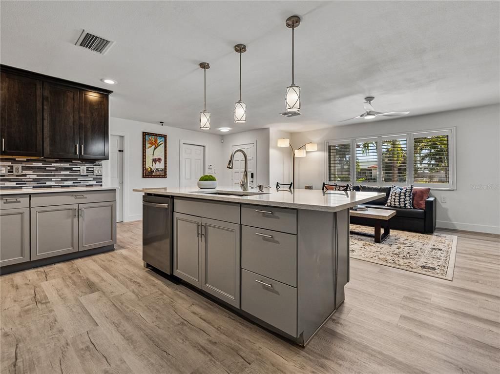 Interior, Kitchen, Pendant Lights, Recessed Lighting, Wood Texture Flooring