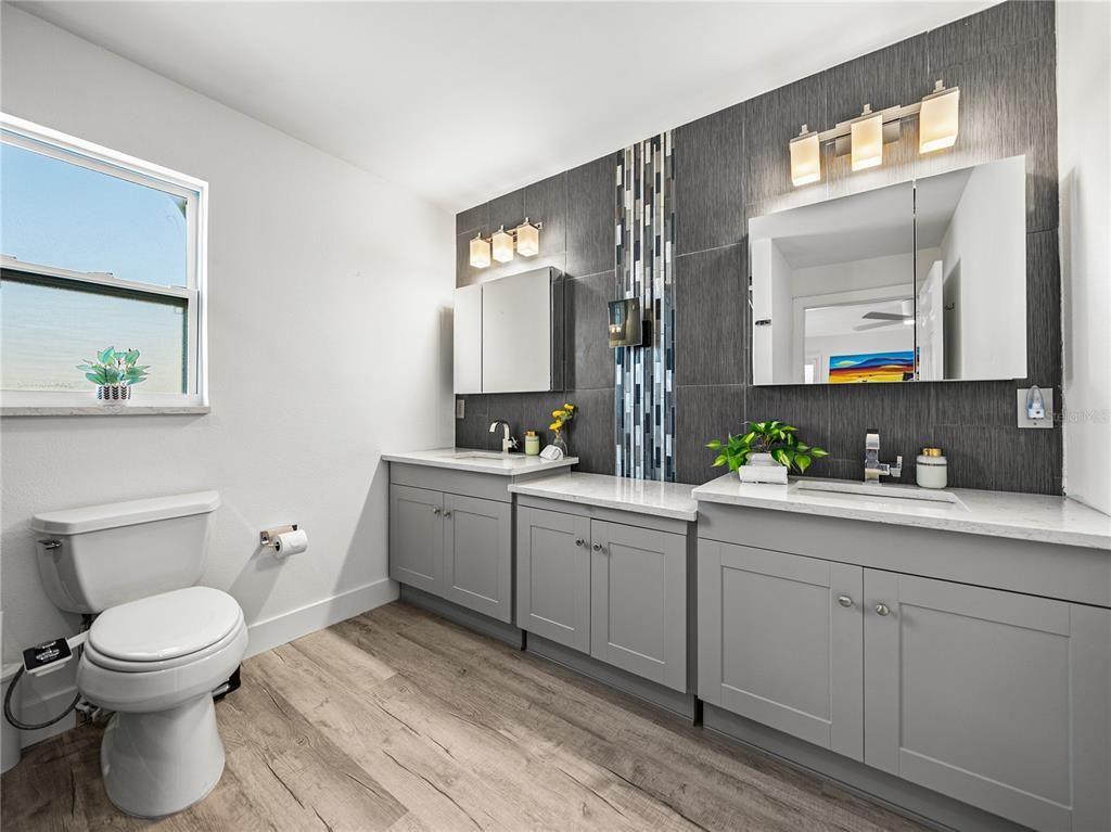 Bathroom, Dual Sink Vanities, Interior, Wood Texture Flooring