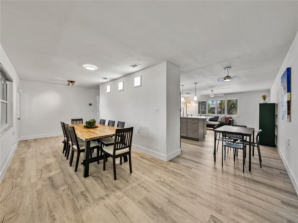 Dining room, Interior, Pendant Lights, Wood Texture Flooring