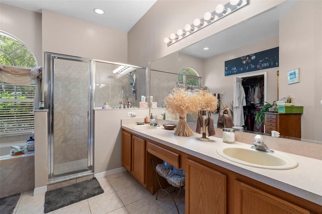 Bathroom, Dual Sink Vanities, Glass Shower, Interior, Recessed Lighting