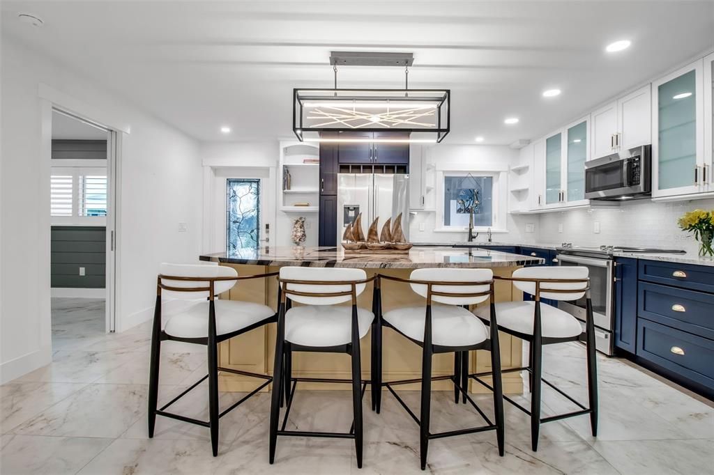 Interior, Kitchen, Marble, Recessed Lighting, Stainless Steel Appliances
