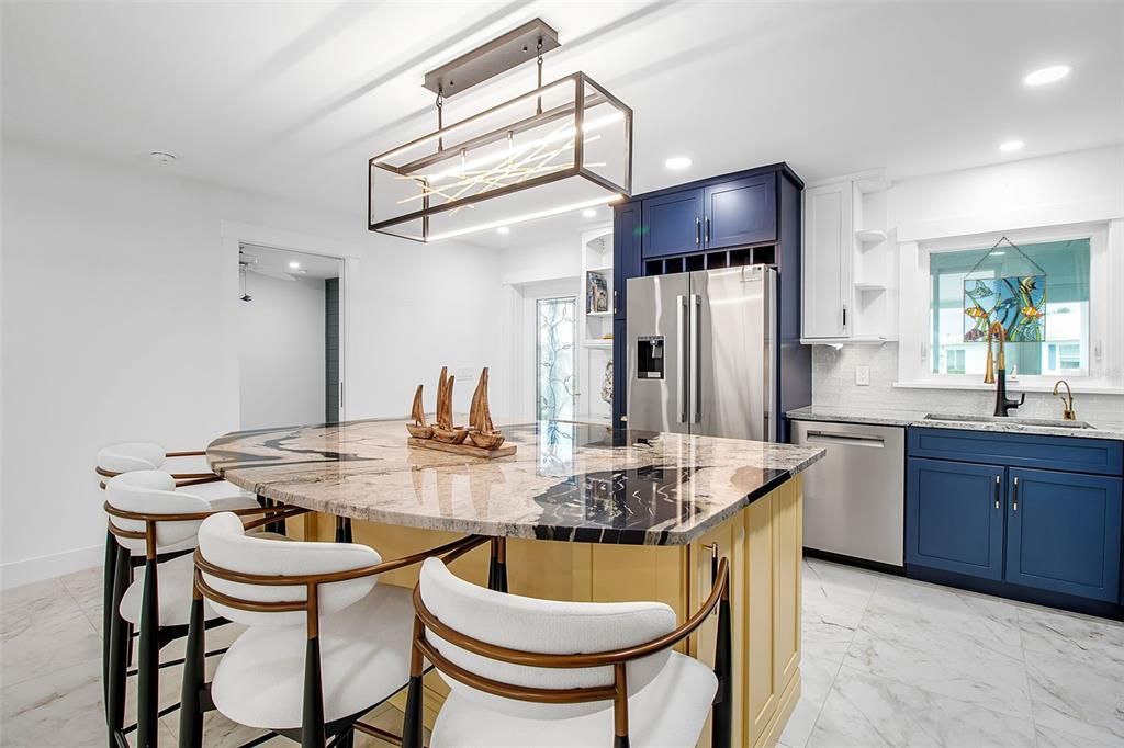 Interior, Kitchen, Marble, Recessed Lighting, Stainless Steel Appliances