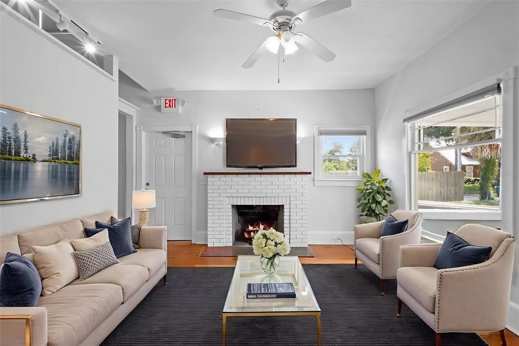 Fireplace, Interior, Living room, Wood Texture Flooring