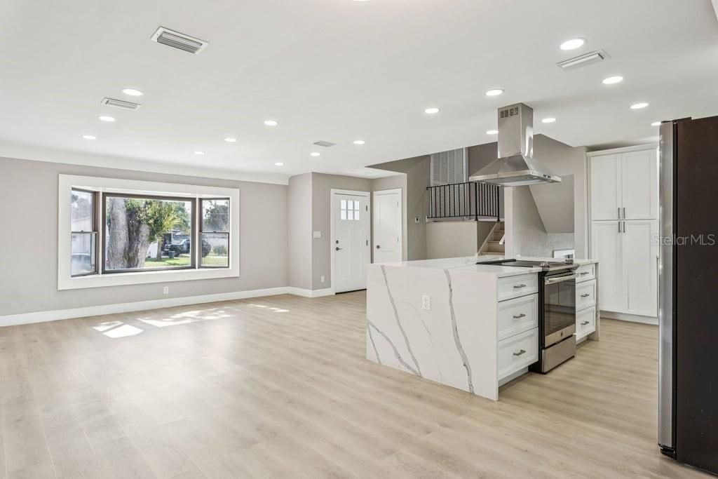 Interior, Kitchen, Recessed Lighting, Wood Texture Flooring