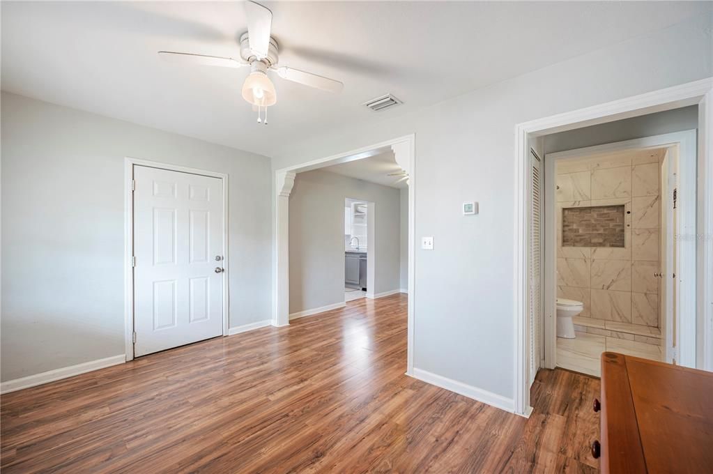 Bathroom, Empty room, Interior, Marble Walls, Wood Texture Flooring