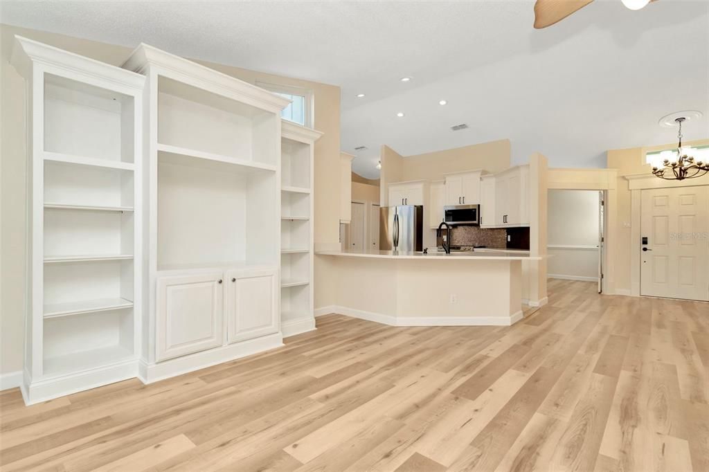 Chandelier, Interior, Kitchen, Recessed Lighting, Stainless Steel Appliances, Wood Texture Flooring