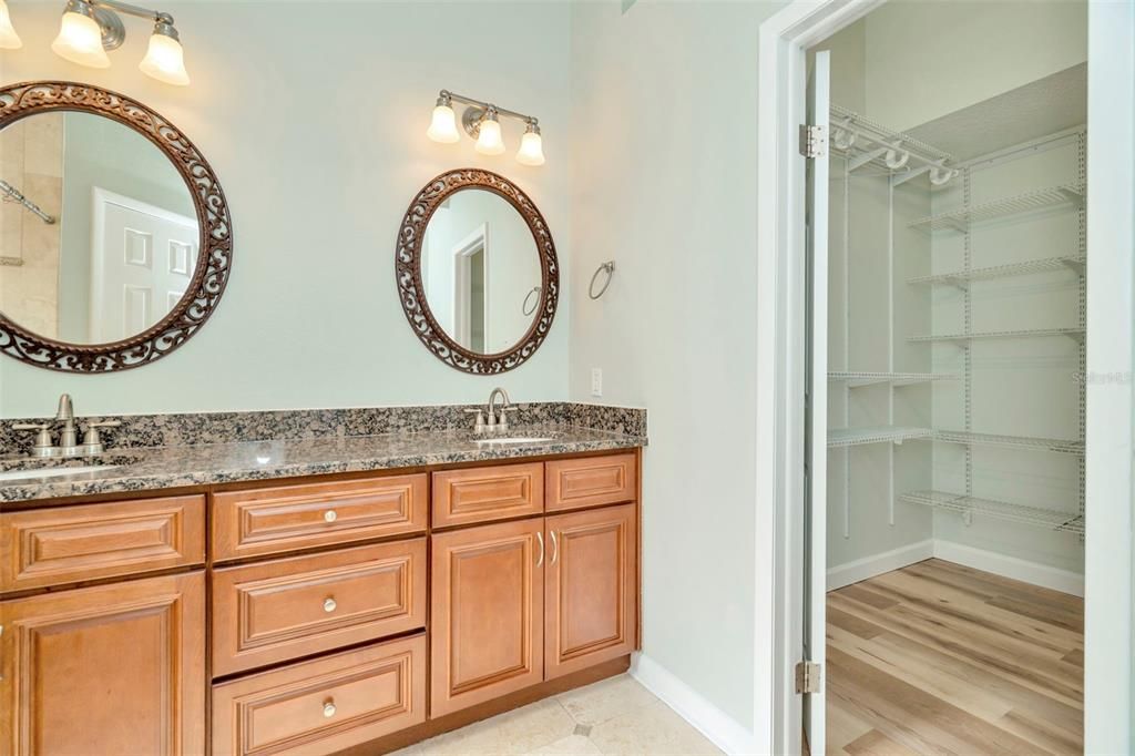 Bathroom, Dual Sink Vanities, Glass Shower, Interior, Walk-in Closets, Wood Texture Flooring