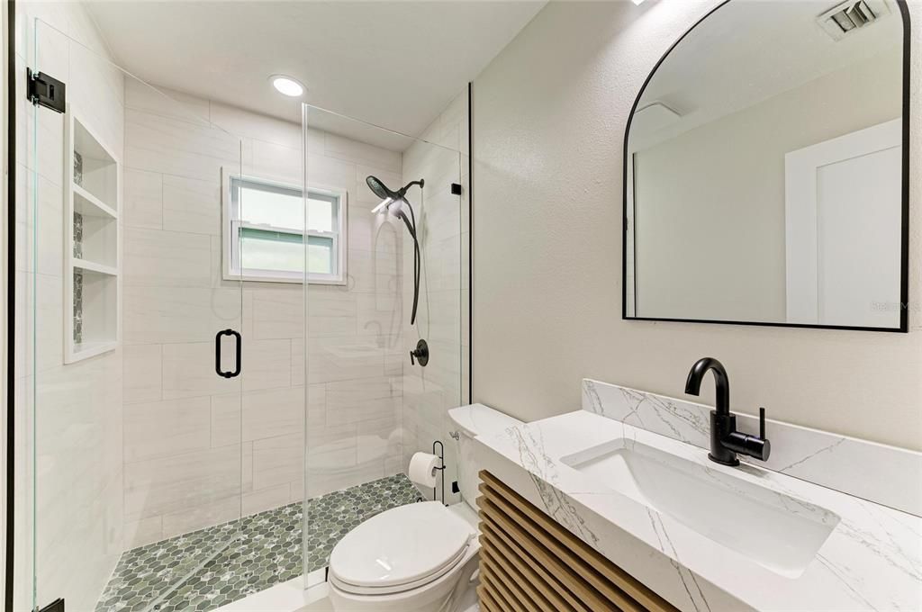 Bathroom, Glass Shower, Interior, Recessed Lighting