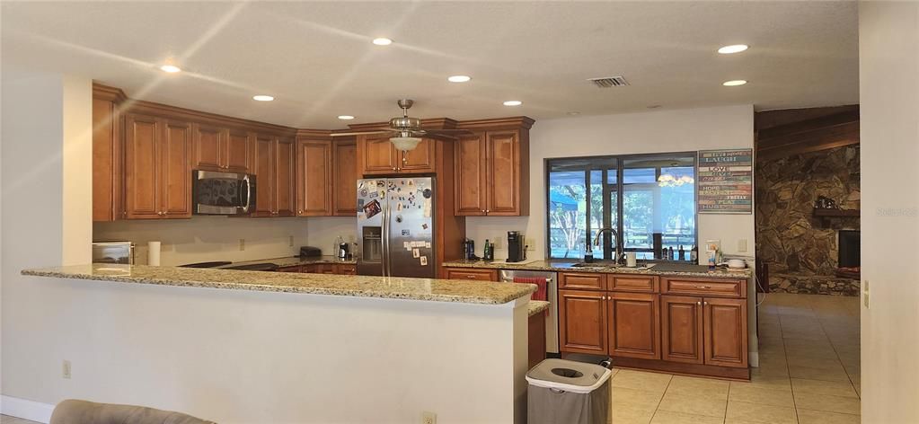 Interior, Kitchen, Recessed Lighting, Stone Walls