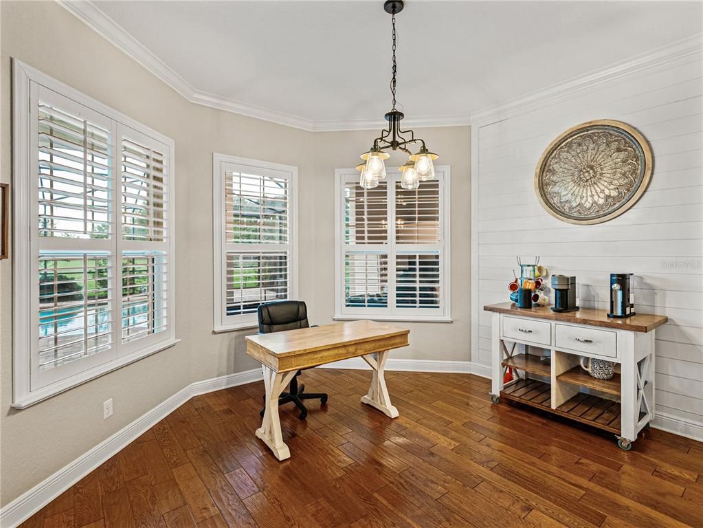 Chandelier, Home Office, Interior, Pendant Lights, Wood Texture Flooring