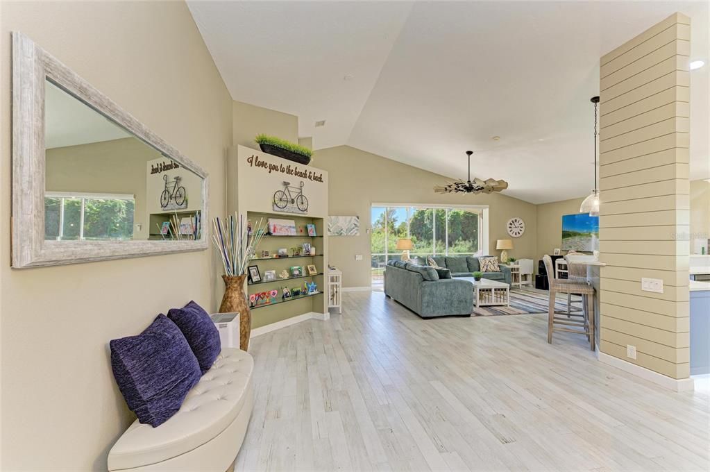 Interior, Living room, Pendant Lights, Recessed Lighting, Wood Texture Flooring