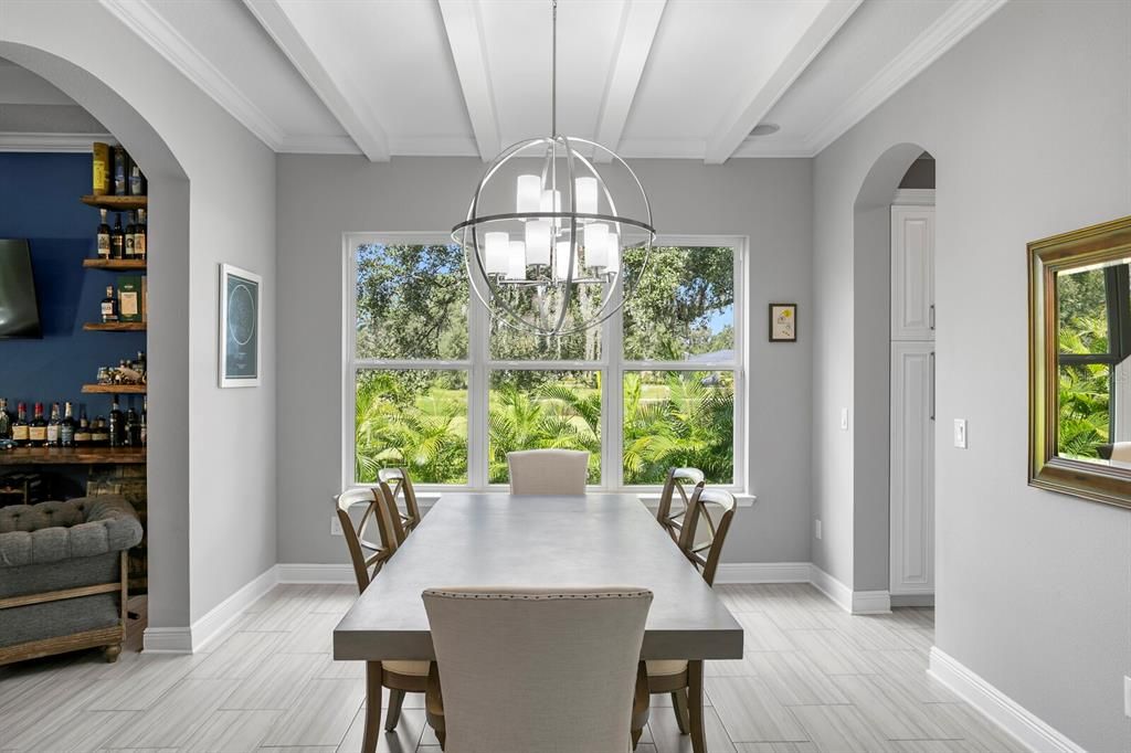 Dining room, Interior, Pendant Lights, Wood Texture Flooring