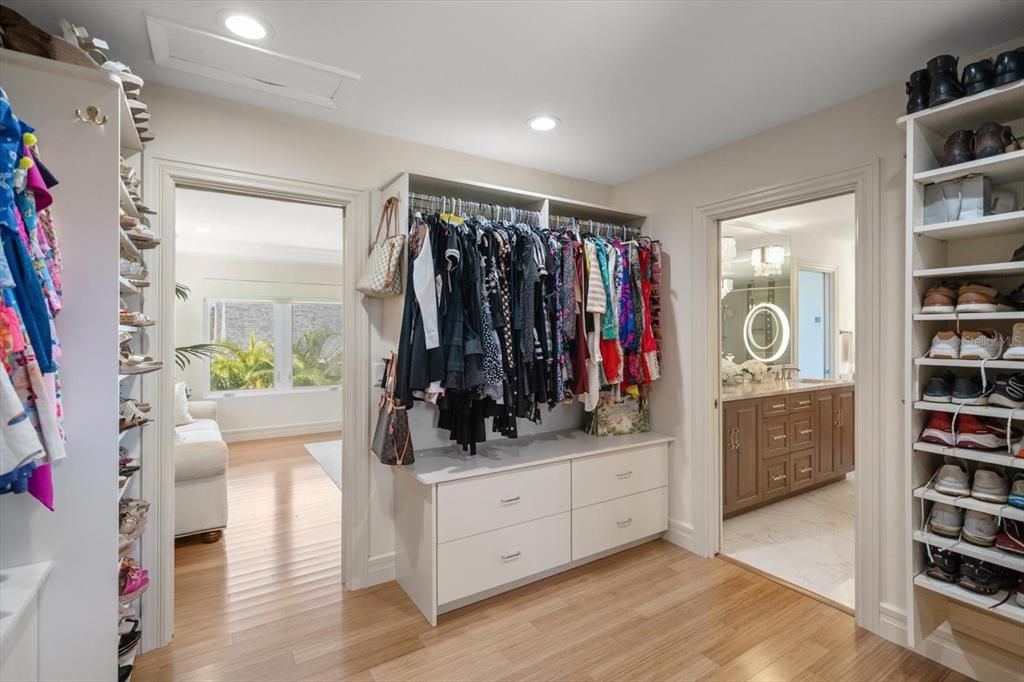Interior, Marble, Recessed Lighting, Walk-in Closets, Wood Texture Flooring