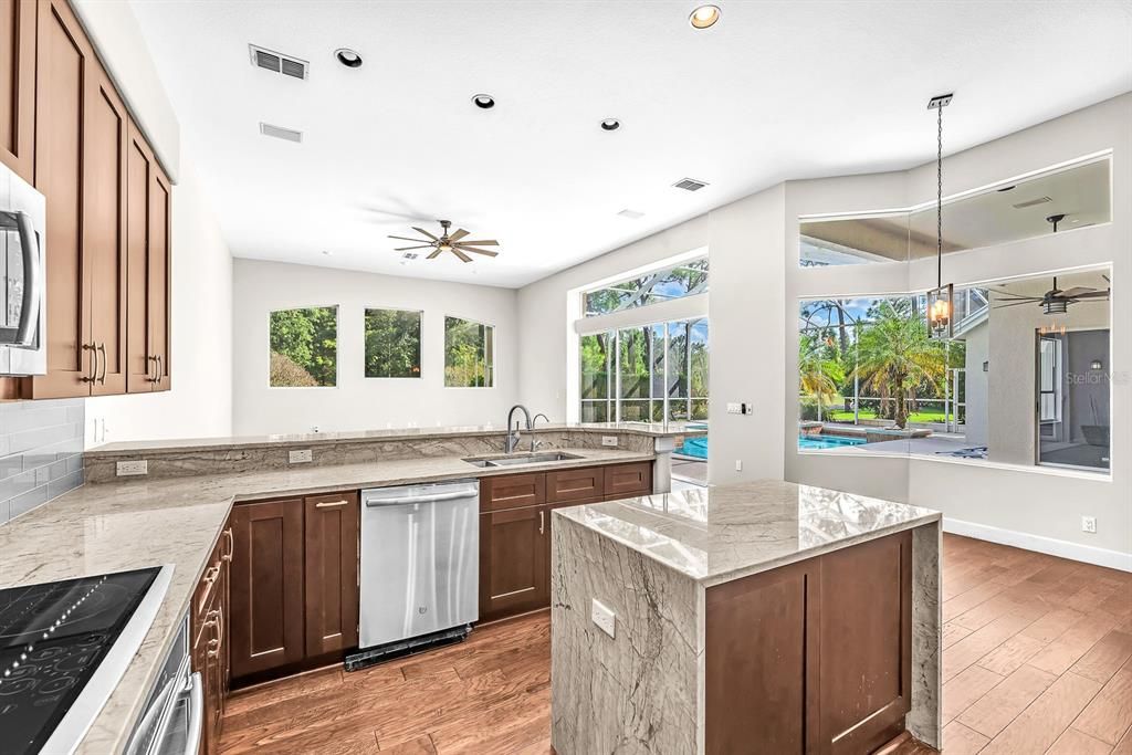 Interior, Kitchen, Pendant Lights, Recessed Lighting, Wood Texture Flooring