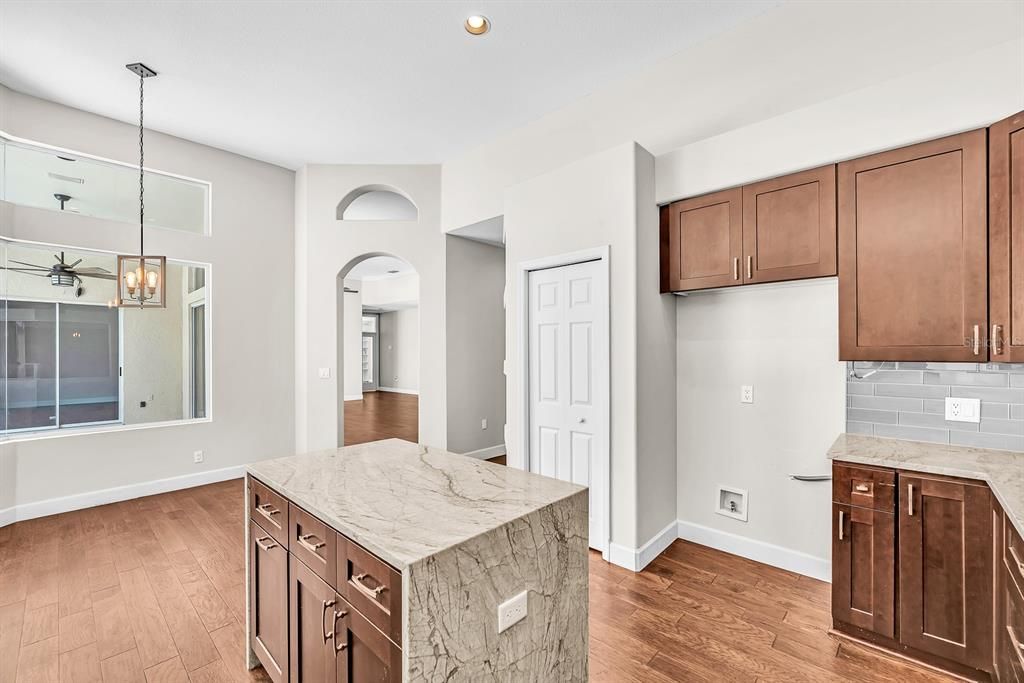 Interior, Kitchen, Pendant Lights, Recessed Lighting, Wood Texture Flooring