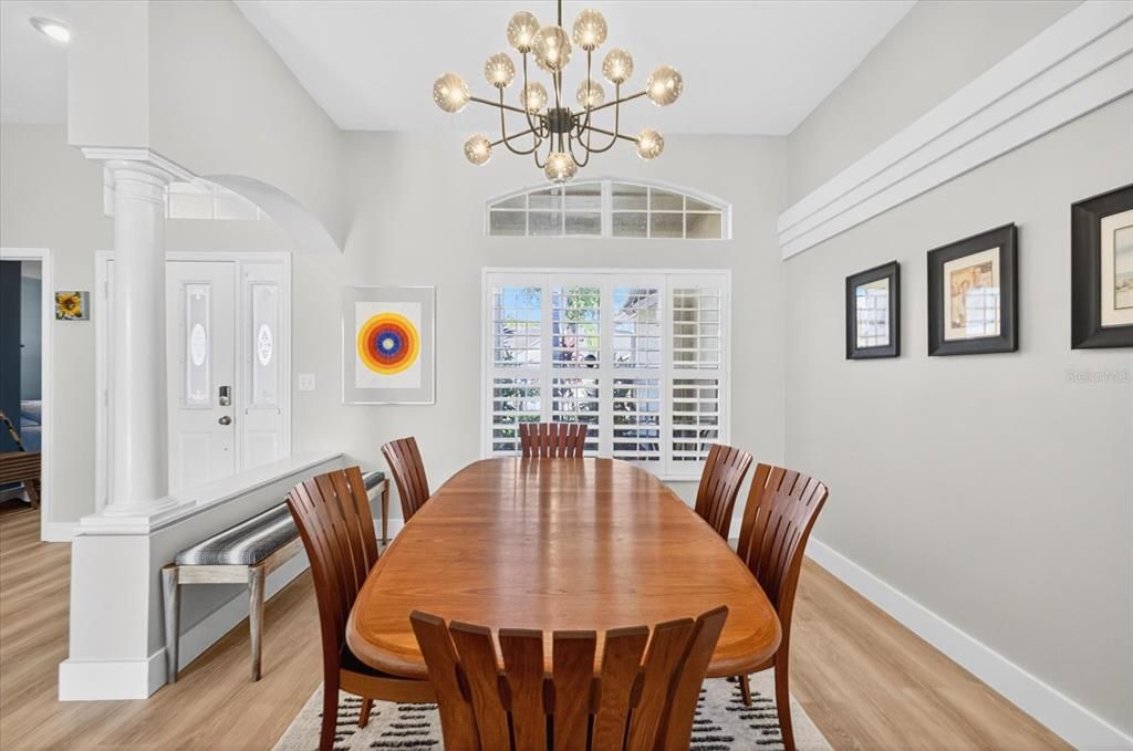 Dining room, Interior, Pendant Lights, Wood Texture Flooring