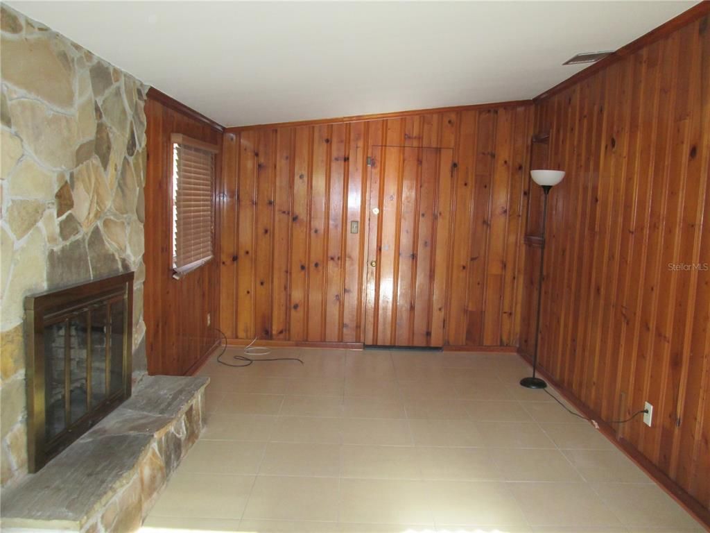 Empty room, Fireplace, Interior, Stone Walls, Wooden Walls