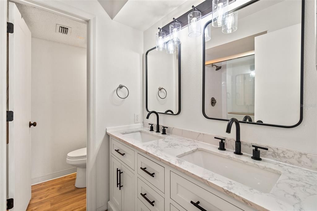 Bathroom, Dual Sink Vanities, Interior, Wood Texture Flooring