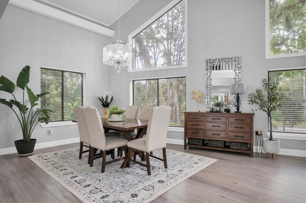 Chandelier, Dining room, Interior, Wood Texture Flooring