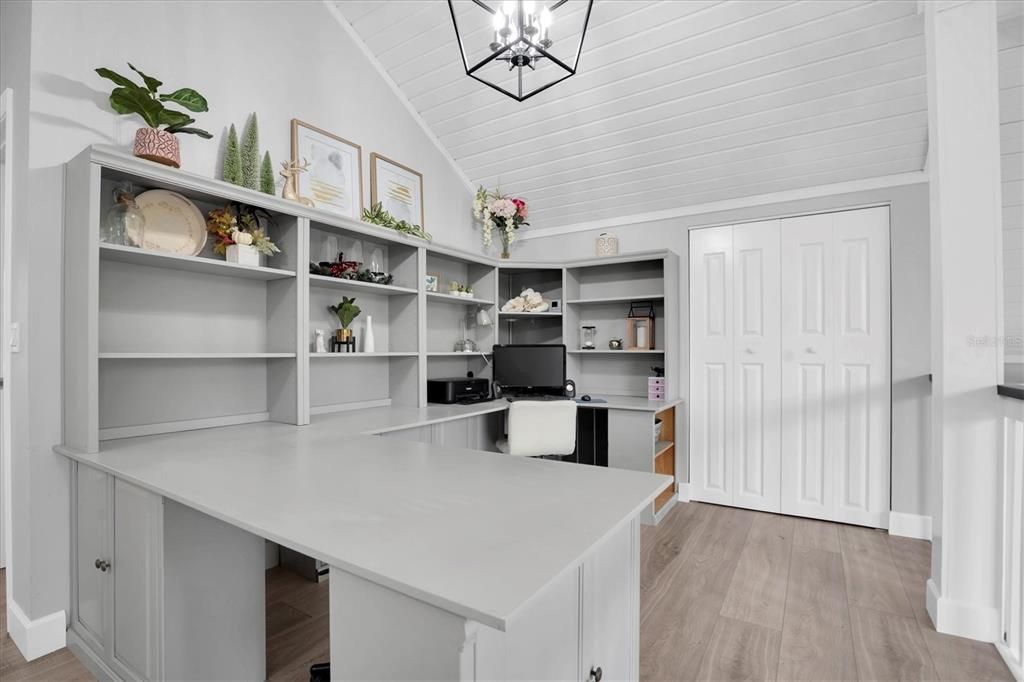 Home Office, Interior, Pendant Lights, Wood Texture Flooring