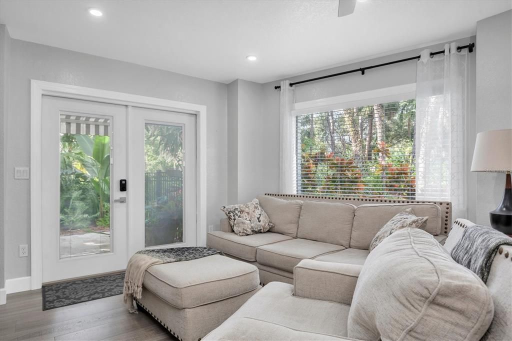 Interior, Living room, Recessed Lighting, Wood Texture Flooring