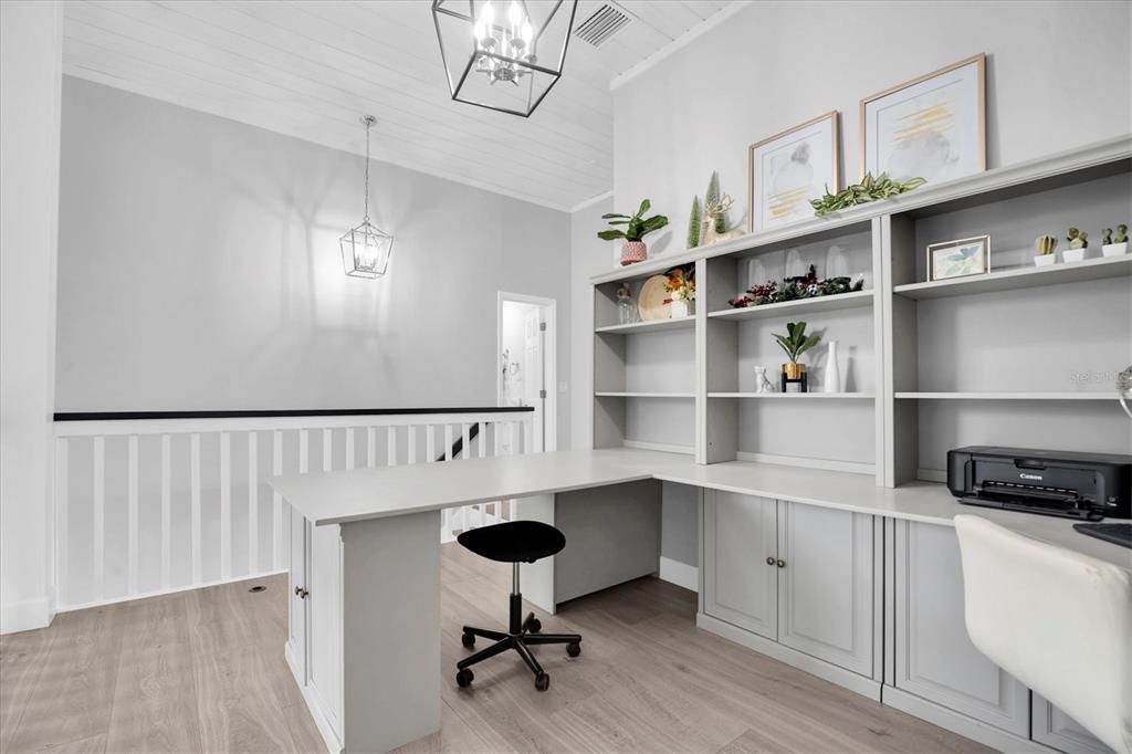 Home Office, Interior, Pendant Lights, Wood Texture Flooring