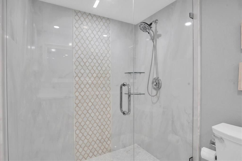 Bathroom, Glass Shower, Interior, Recessed Lighting