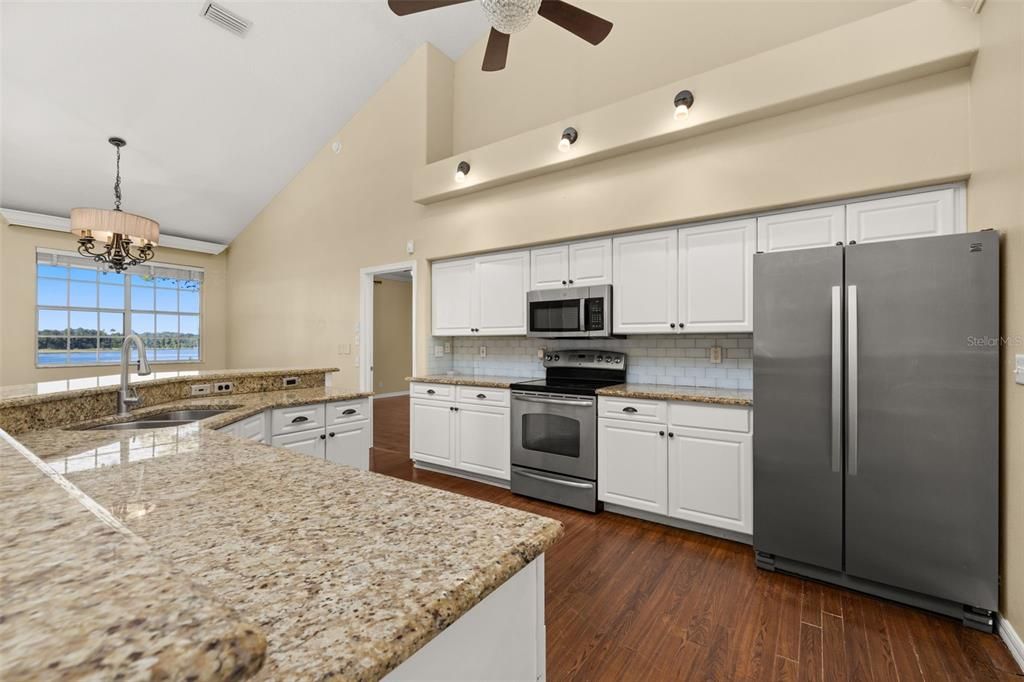 Interior, Kitchen, Pendant Lights, Stainless Steel Appliances, Wood Texture Flooring