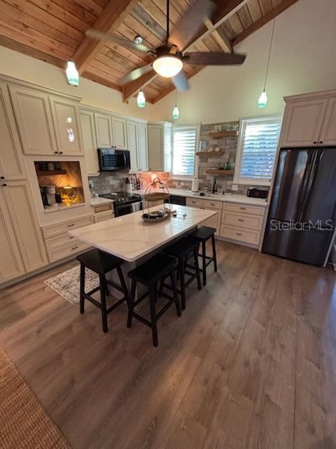 Dining room, Interior, Kitchen, Pendant Lights, Stone Walls, Wooden Beams, Wooden Ceilings, Wood Texture Flooring