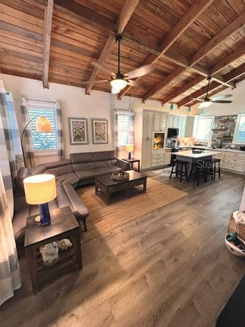 Dining room, Interior, Kitchen, Living room, Pendant Lights, Wooden Beams, Wooden Ceilings, Wood Texture Flooring