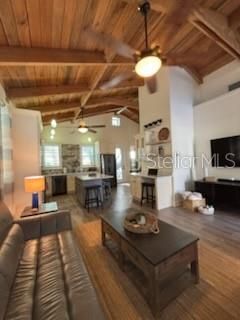 Interior, Kitchen, Living room, Pendant Lights, Wooden Beams, Wooden Ceilings, Wood Texture Flooring