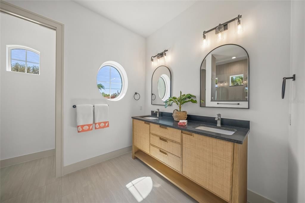 Bathroom, Dual Sink Vanities, Interior, Wood Texture Flooring