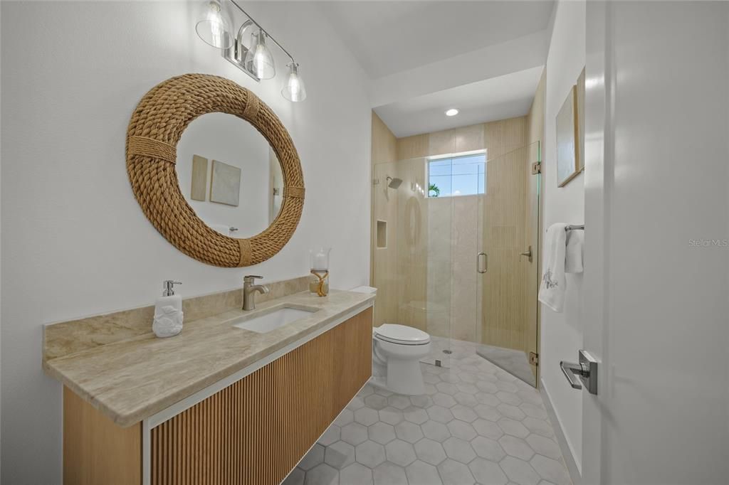 Bathroom, Glass Shower, Interior, Recessed Lighting