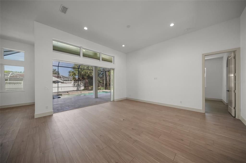 Empty room, Interior, Recessed Lighting, Wood Texture Flooring