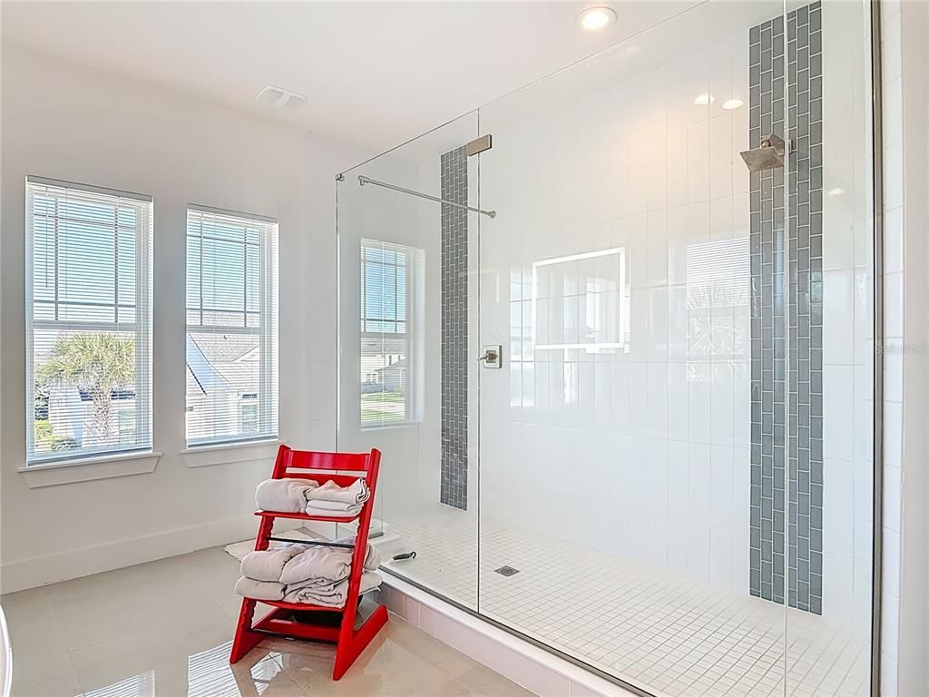 Bathroom, Glass Shower, Interior, Recessed Lighting