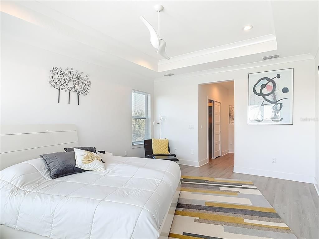 Bedroom, Interior, Recessed Lighting, Wood Texture Flooring